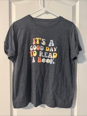 Women’s Graphic Tee - Dark Gray "It's A Good Day To Read A Book"